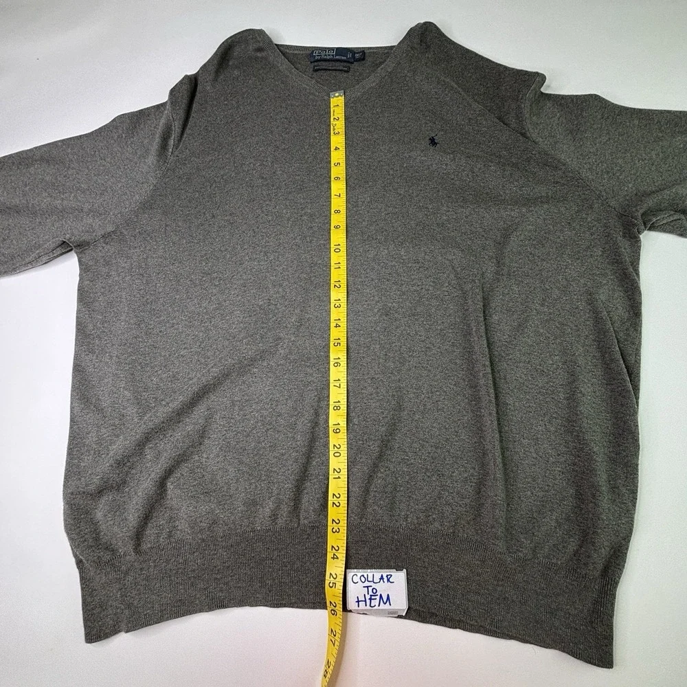 Polo Ralph Lauren Sweater Mens 3XLT Gray Pima Cotton Knit V-Neck Pullover